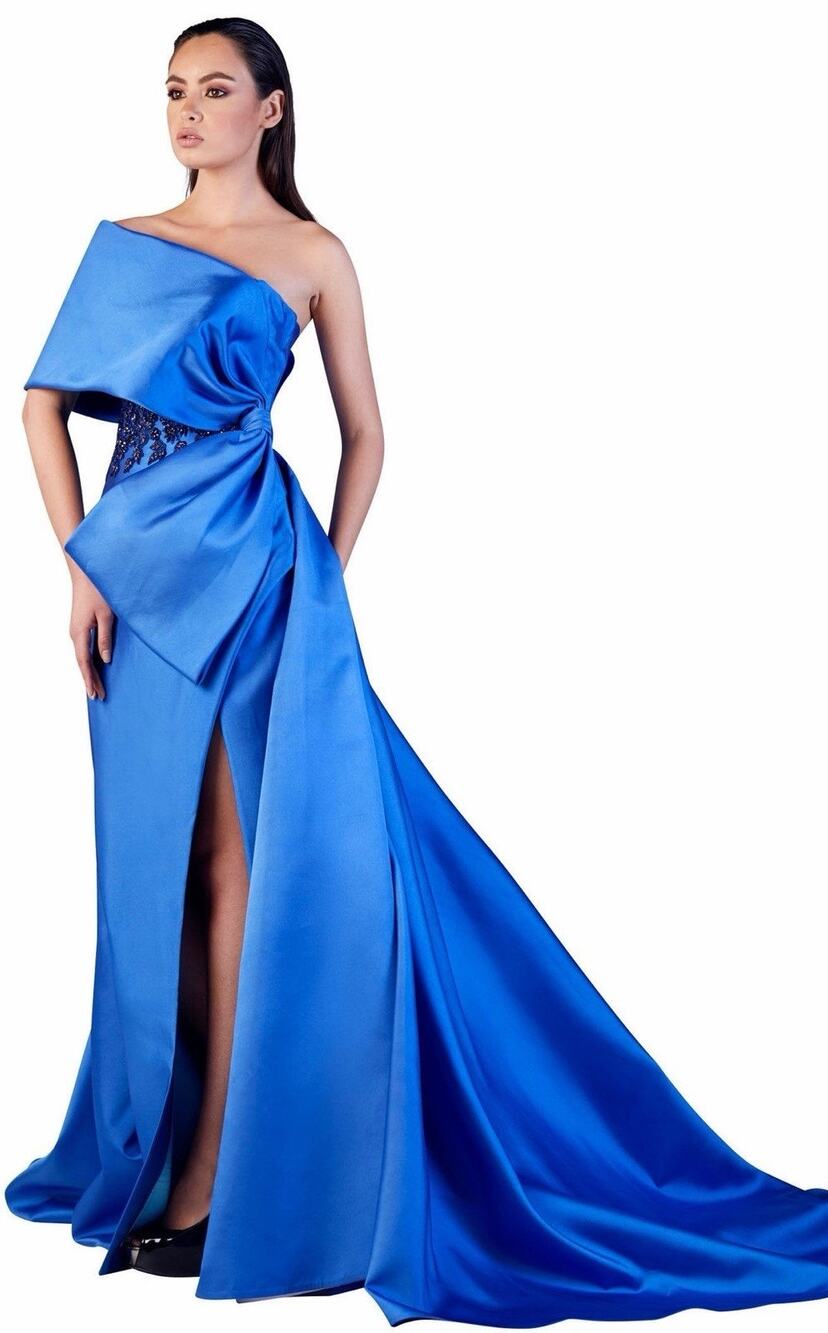 Gatti Nolli Couture One Shoulder 100% Silk Royal Blue Evening Gown Dress Size 8
